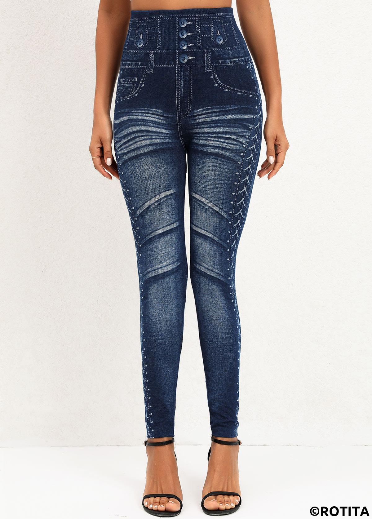 Denim Blue bottoms,Other bottoms,Denim Blue High Waisted Elastic Waist Leggings