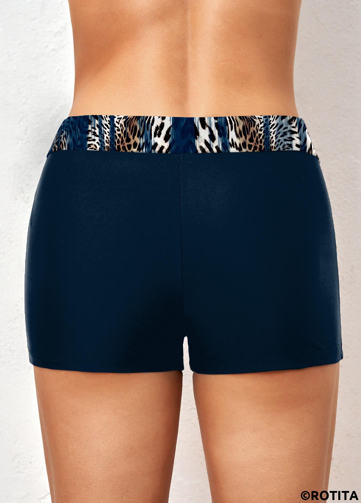 Peacock Blue swimwear,Leopard swimwear,ROTITA Criss Cross Peacock Blue Leopard Tankini Top