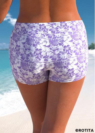 ROTITA Plus Size Mid Waisted Floral Print Swim Shorts