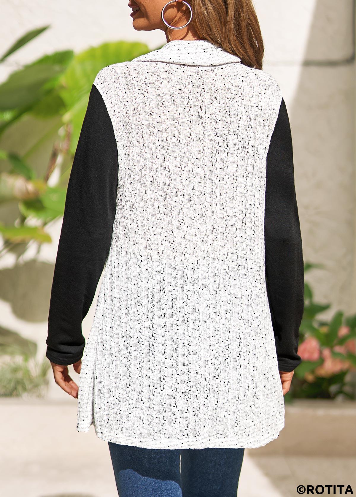 White tops,Contrast Color tops,ROTITA Fake 2in1 White Cowl Neck Long Sleeve Sweatshirt