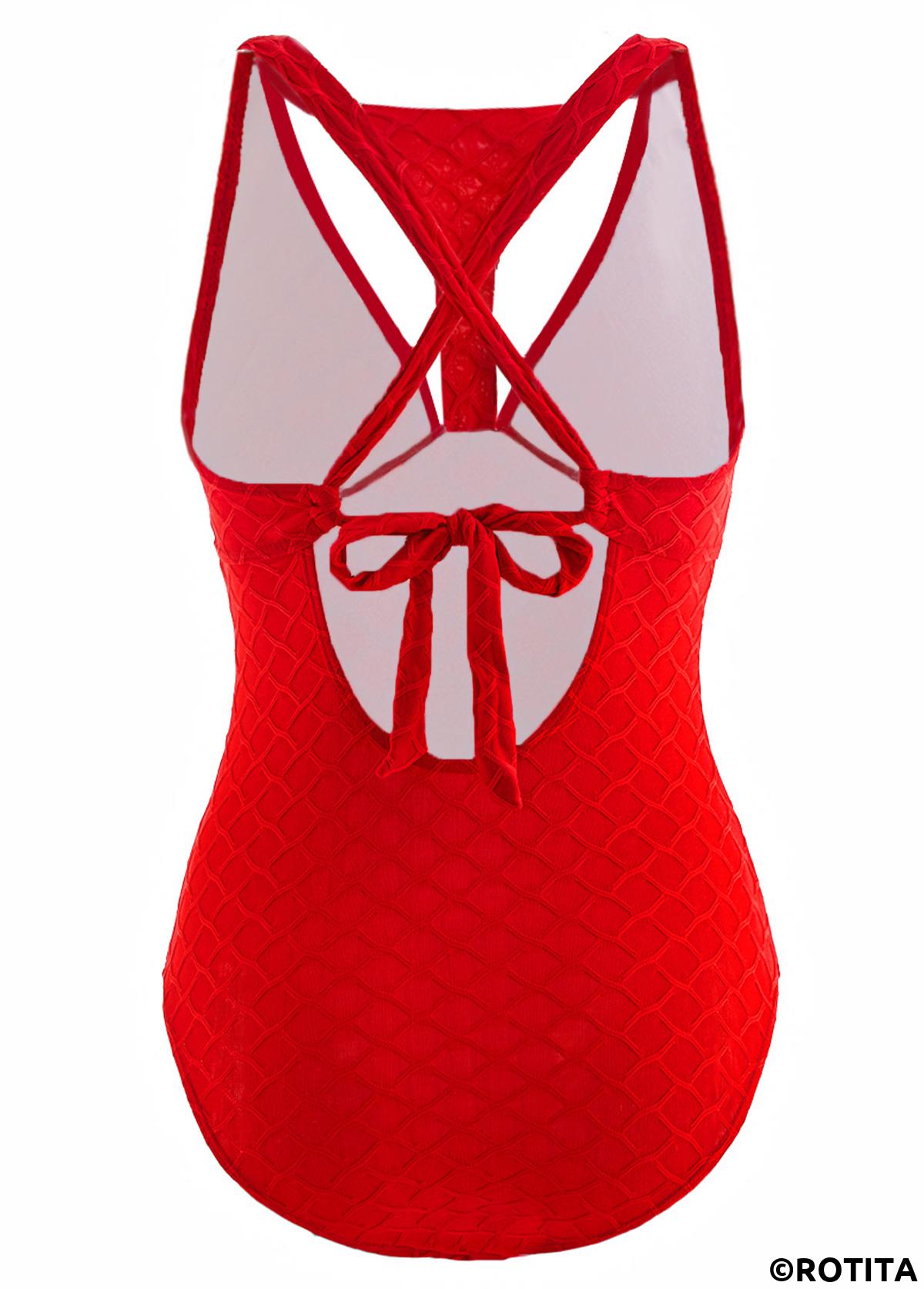 Red swimwear,Plain Color swimwear,ROTITA Red Cut Out One Piece Swimwear