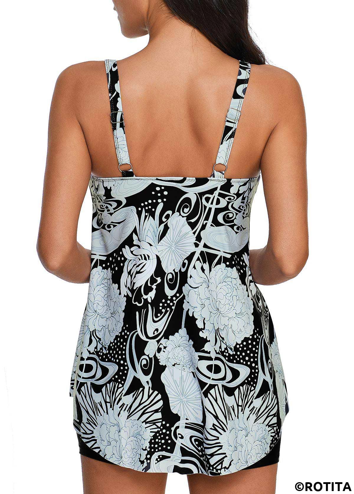 Multi Color swimwear,Floral swimwear,ROTITA Multi Color Floral Print Swimdress Top