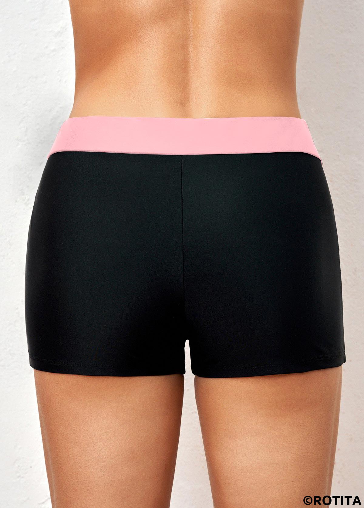 Pink swimwear,Black swimwear,Contrast Color swimwear,ROTITA Pink Mid Waisted Contrast Swim Shorts