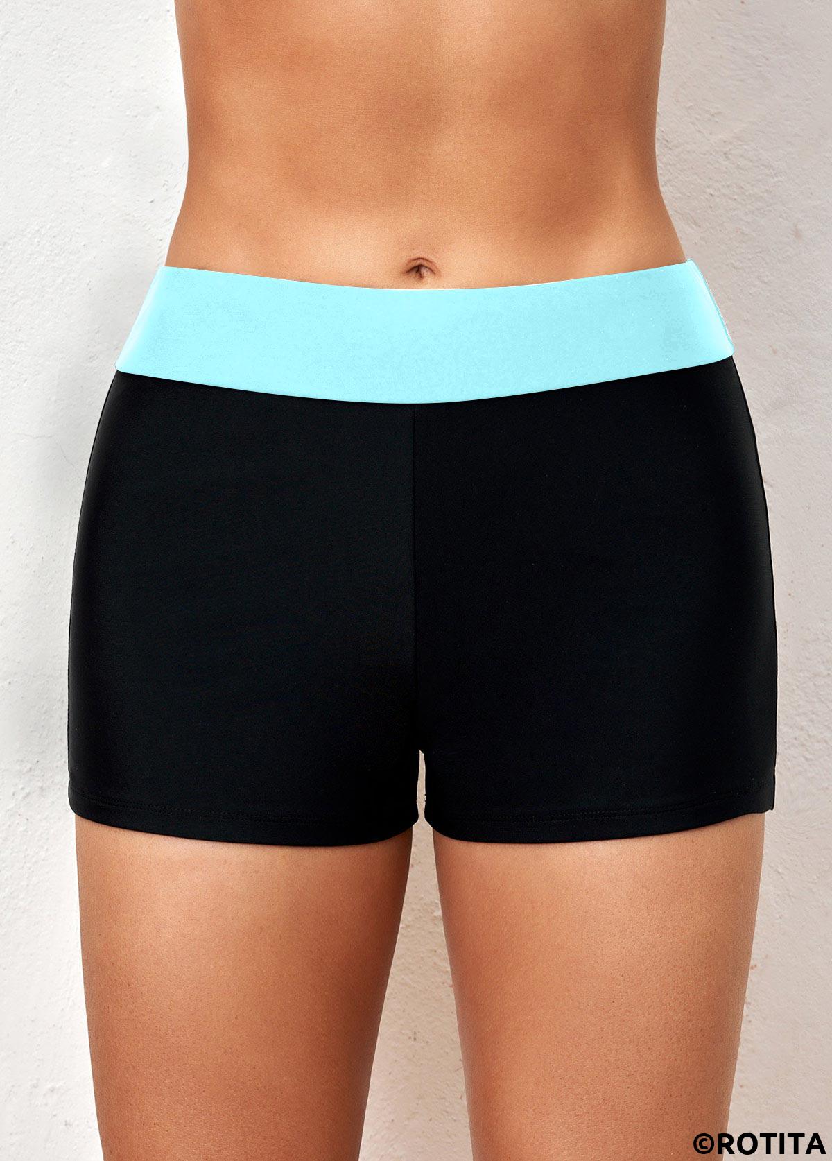 Light Blue swimwear,Black swimwear,Contrast Color swimwear,ROTITA Light Blue Contrast Mid Waisted Swim Shorts