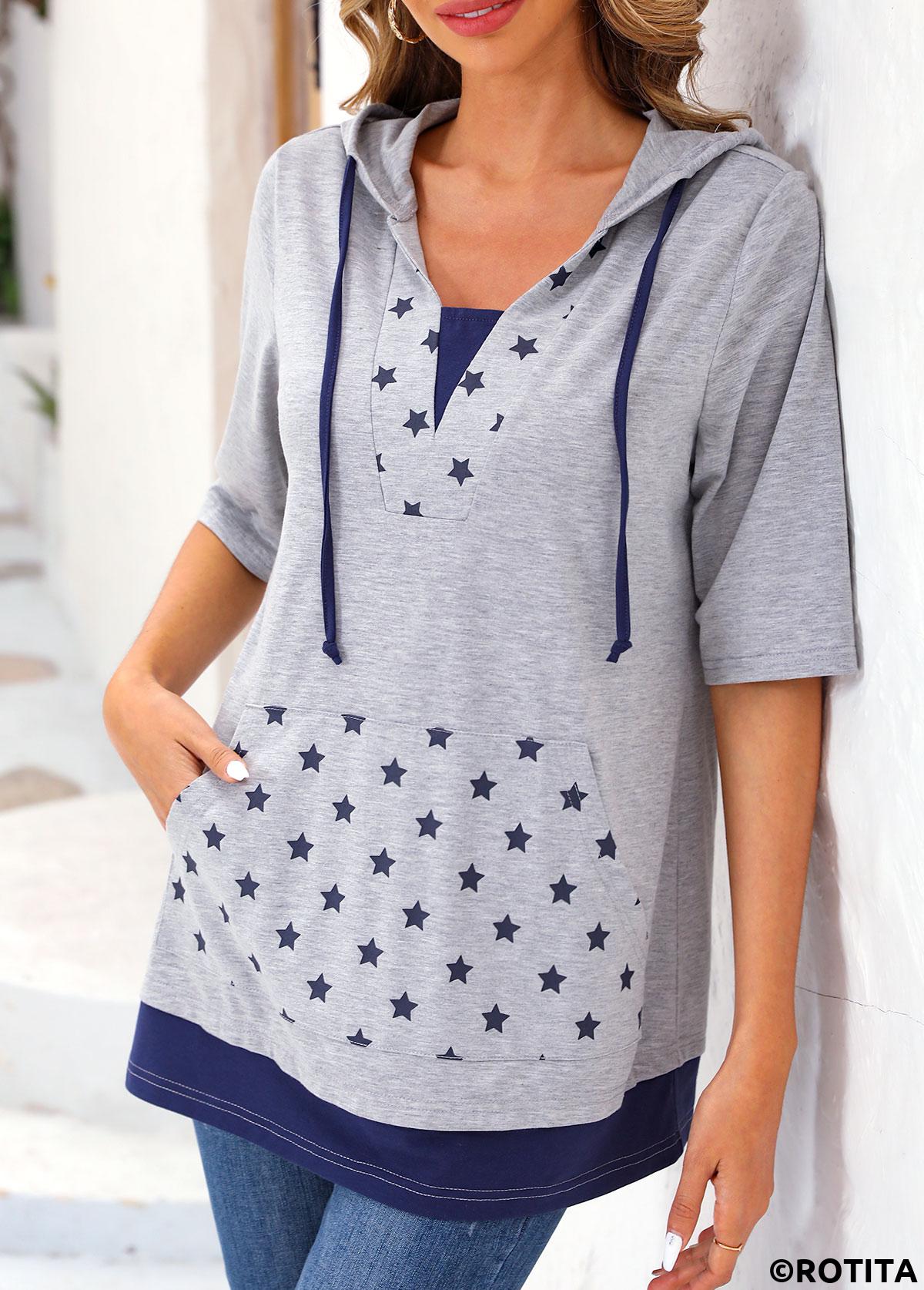 Light Grey Marl tops,Galaxy tops,ROTITA Star Print Light Grey Marl T Shirt