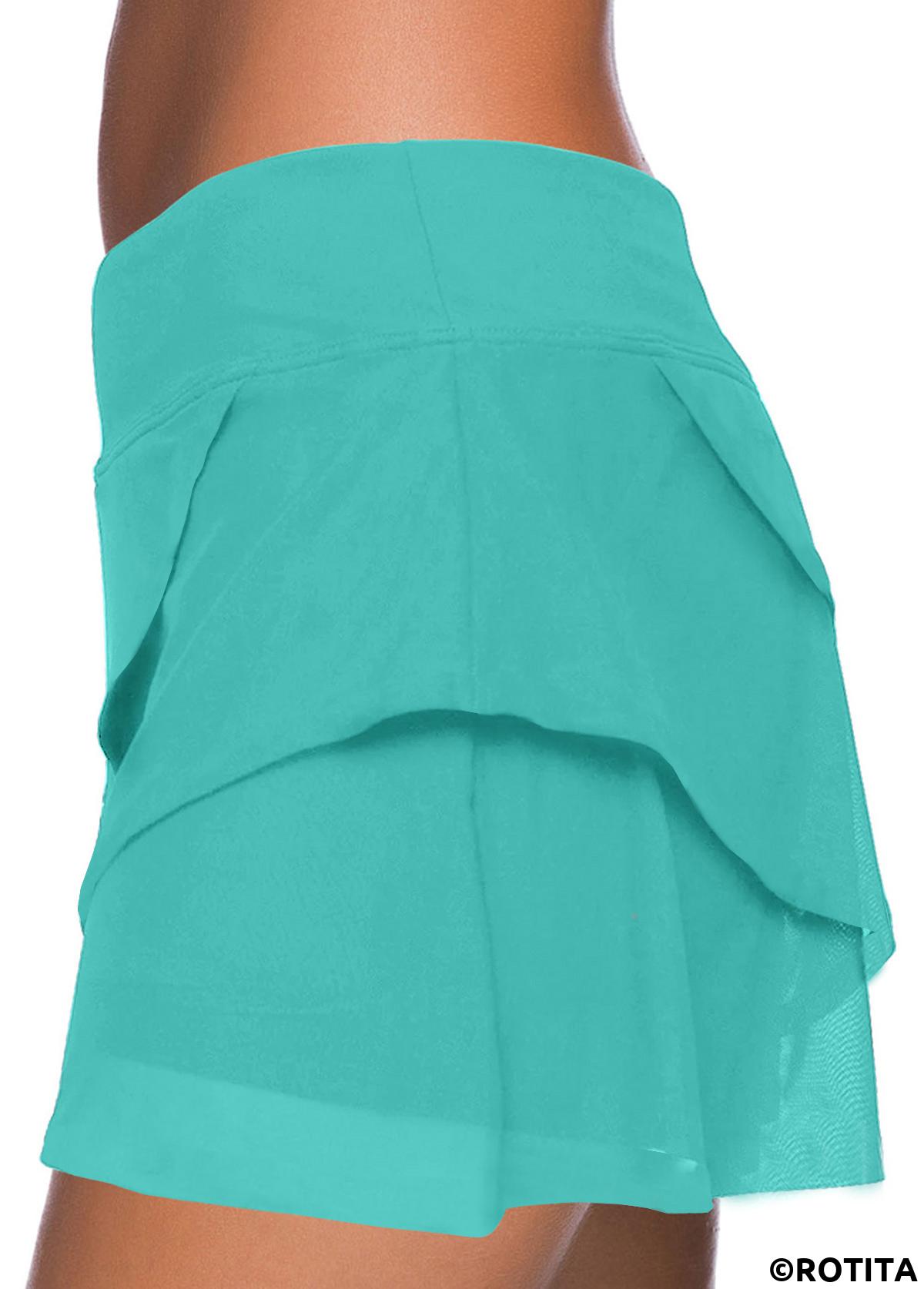 Cyan plus size,Plain Color plus size,ROTITA Plus Size Cyan Mid Waisted Swim Skirt