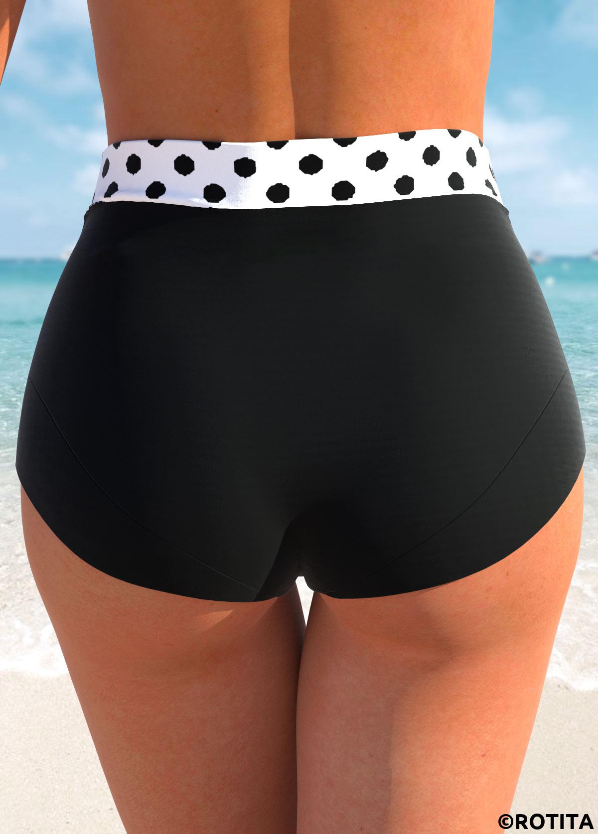 White swimwear,Black swimwear,Dot swimwear,ROTITA White Polka Dot High Waisted Bikini Bottom