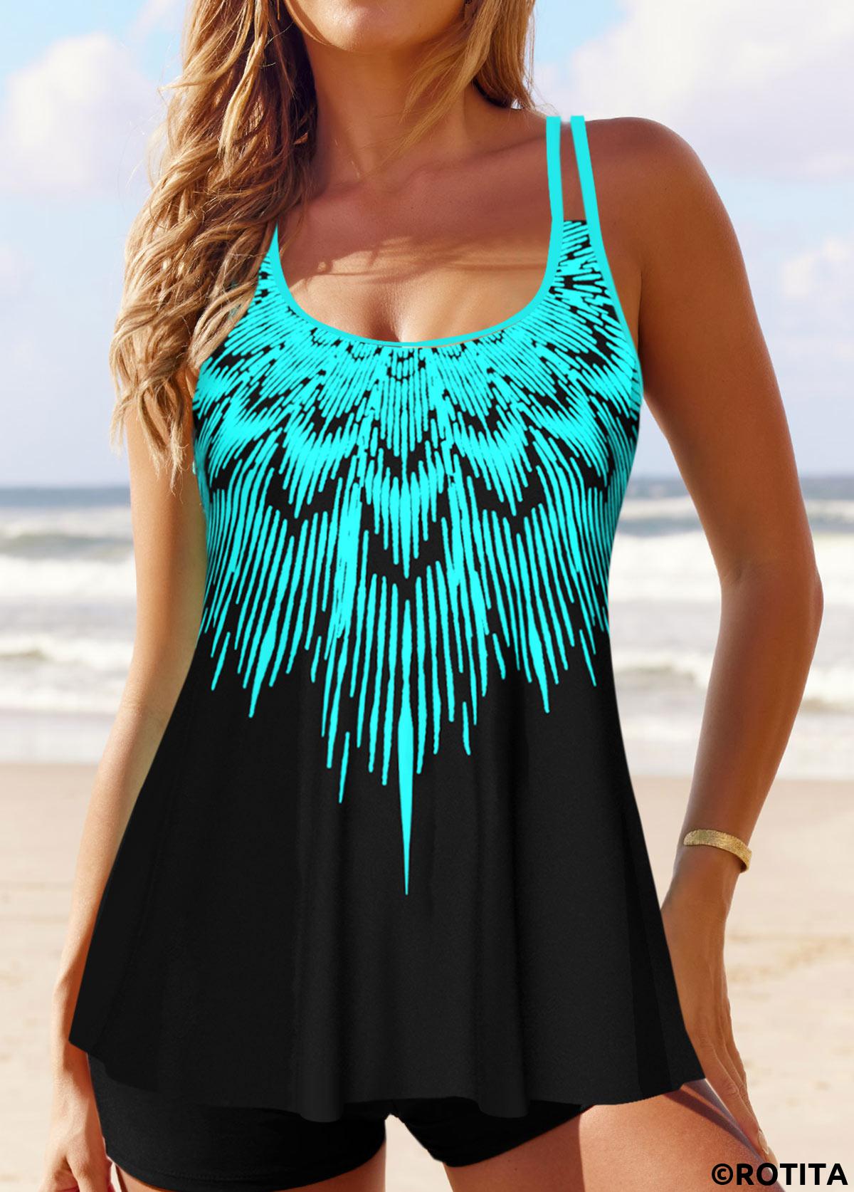 Cyan plus size,Ombre plus size,ROTITA Plus Size Ombre Cyan Tankini Top