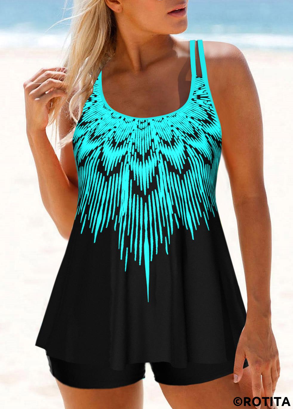 Cyan plus size,Ombre plus size,ROTITA Plus Size Ombre Cyan Tankini Top