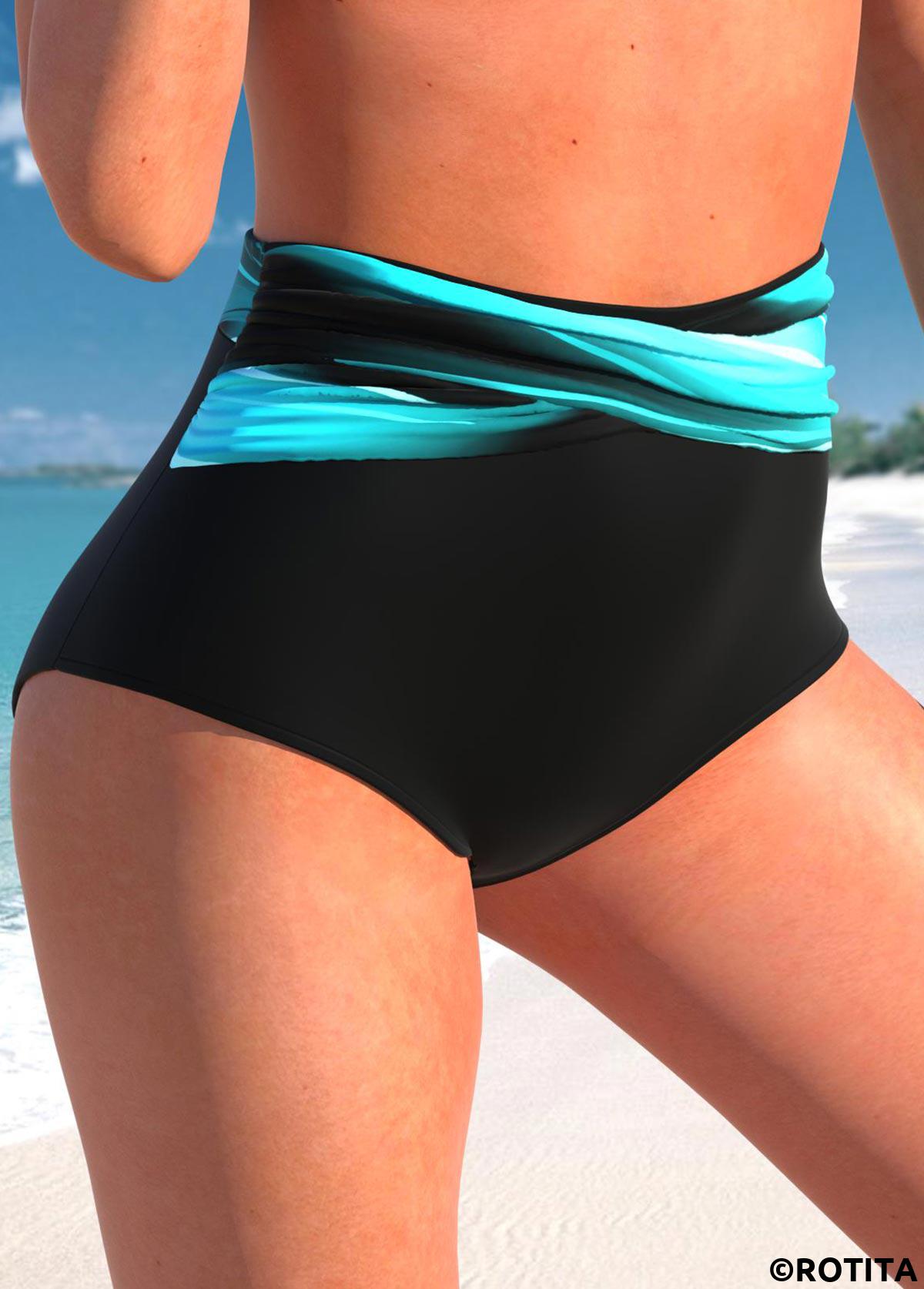 Rotita Cyan Ombre Bikinihose mit hohem Bund
