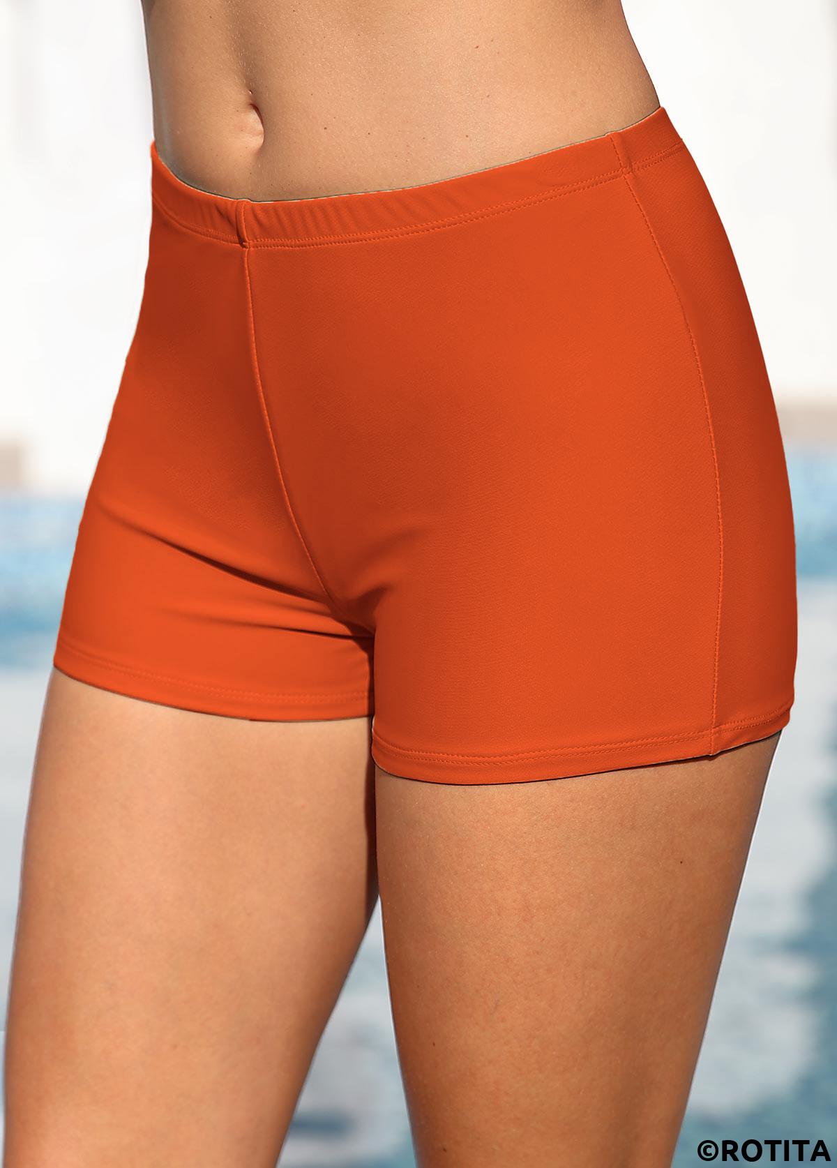 Orange swimwear,Plain Color swimwear,ROTITA Orange Skinny Mid Waisted Swim Shorts