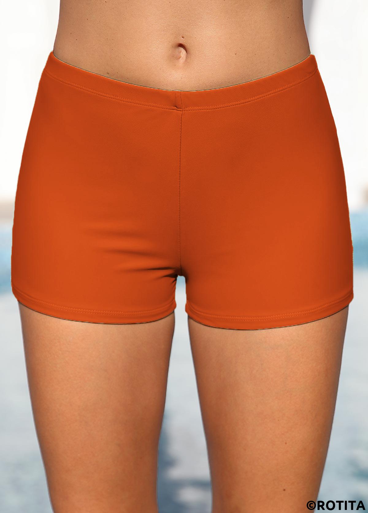 Orange swimwear,Plain Color swimwear,ROTITA Orange Skinny Mid Waisted Swim Shorts