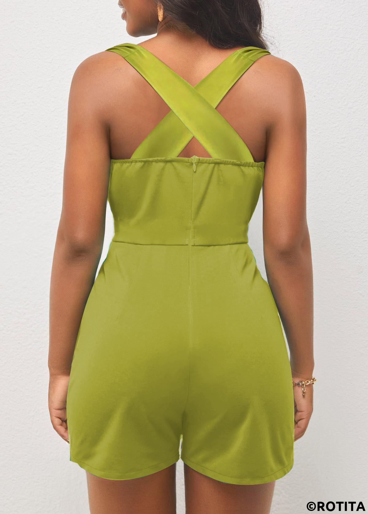 Mustard Yellow jumpsuits&rompers,Plain Color jumpsuits&rompers,ROTITA Tie Mustard Yellow V Neck Sleeveless Romper