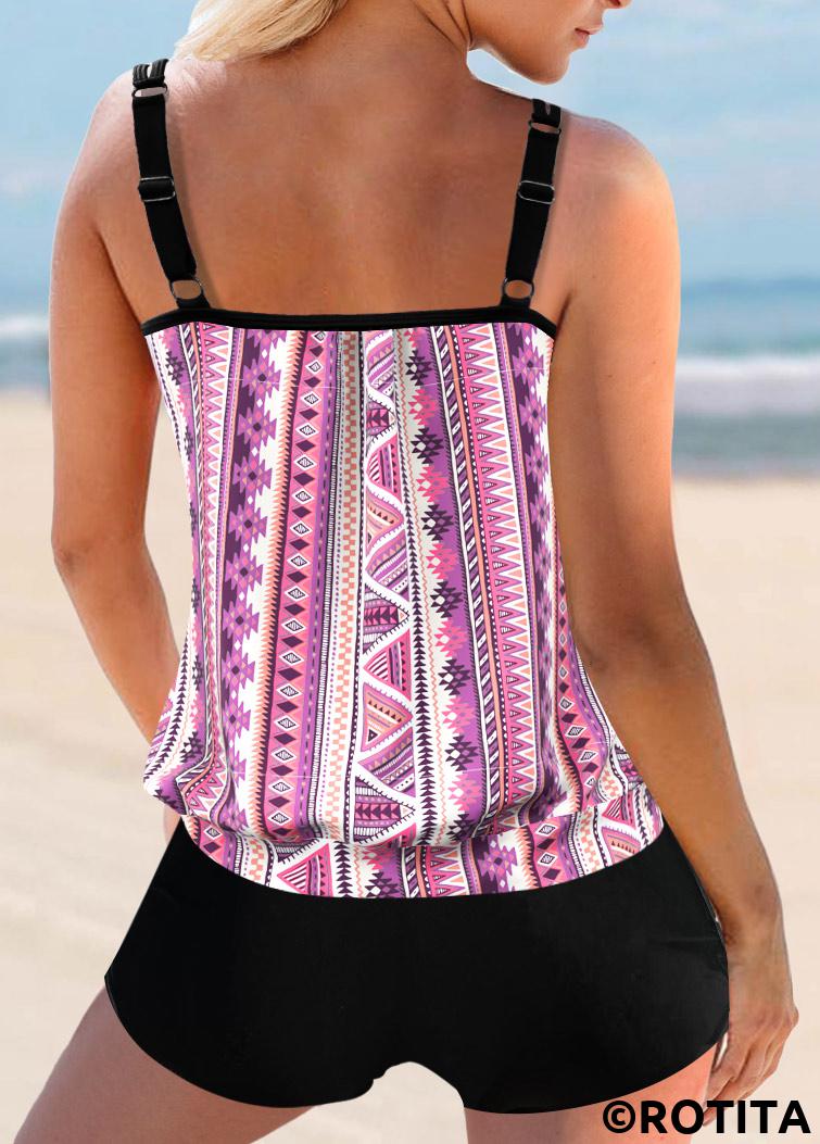 Light Pink swimwear,Geometric swimwear,Tribal swimwear,ROTITA Light Pink Geometric Print Tankini Top