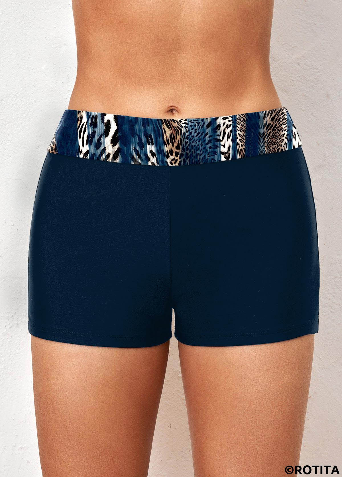 Navy plus size,Leopard plus size,Animal Print plus size,ROTITA Plus Size Mid Waisted Leopard Navy Swim Shorts