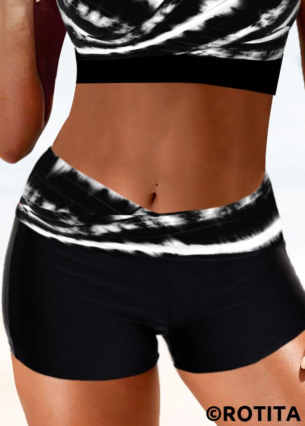 Black swimwear,Tie Dye swimwear,ROTITA Black Tie Dye Print Mid Waisted Swim Shorts