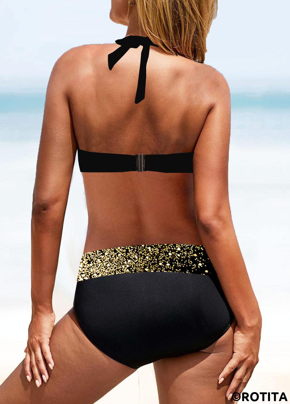 Gold swimwear,Black swimwear,Other swimwear,ROTITA Criss Cross Shinning Gold Bikini Top
