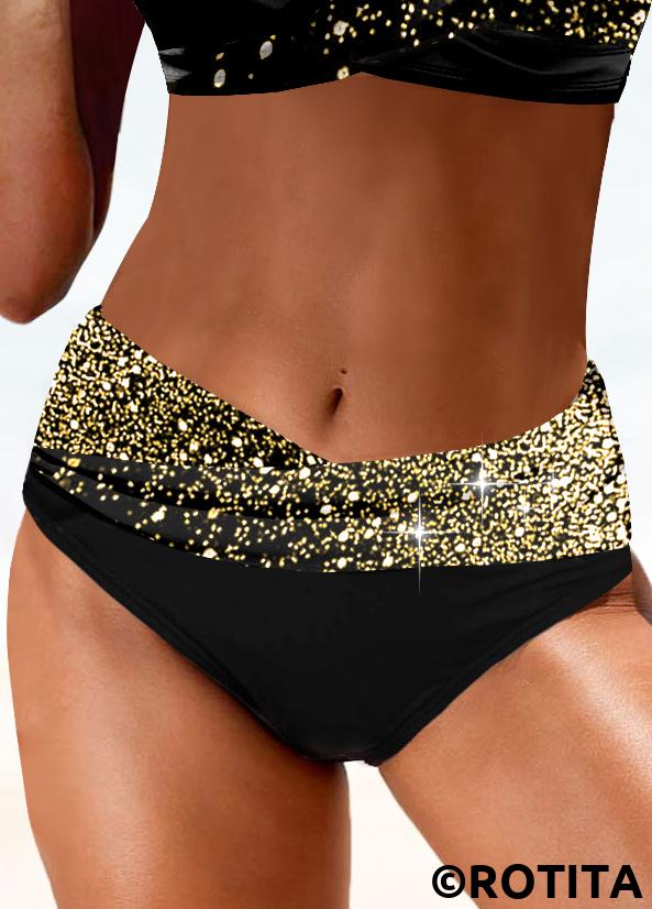 Gold swimwear,Black swimwear,Other swimwear,ROTITA Criss Cross Shinning Gold Bikini Top