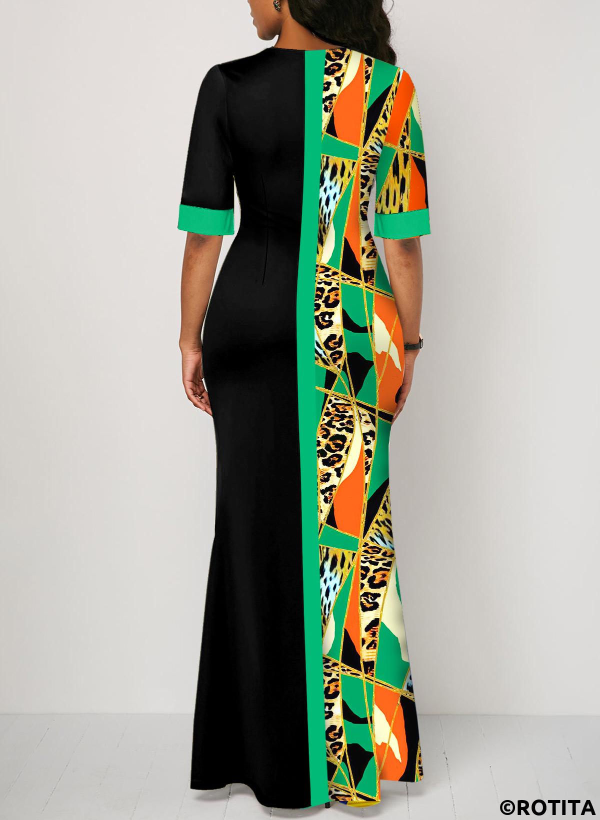 ROTITA Split Leopard Multi Color Maxi Dress