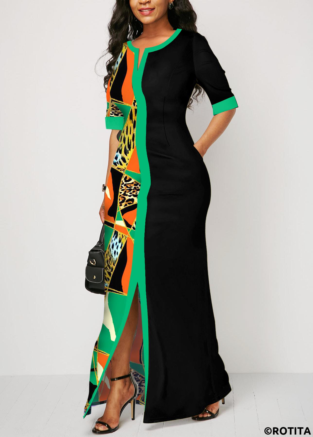 ROTITA Split Leopard Multi Color Maxi Dress