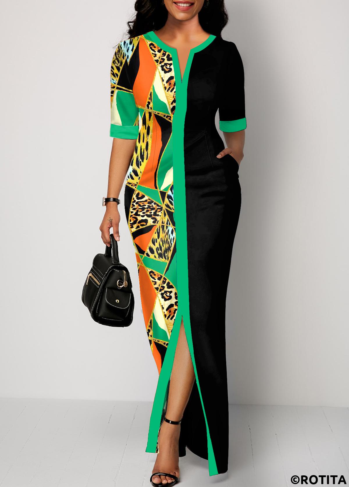 ROTITA Split Leopard Multi Color Maxi Dress
