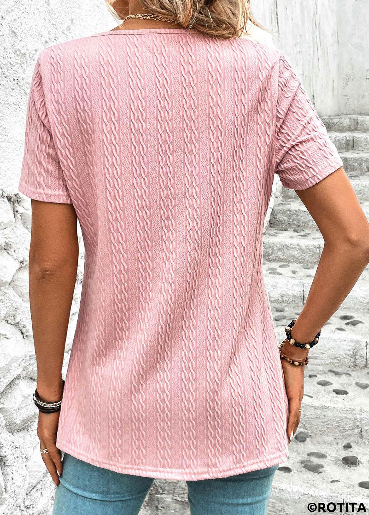 Pink plus size,Plain Color plus size,ROTITA Plus Size V Neck Short Sleeve T Shirt