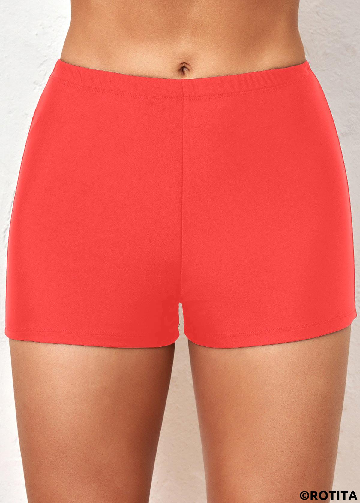 Coral plus size,Plain Color plus size,ROTITA Plus Size Mid Waisted Swim Shorts
