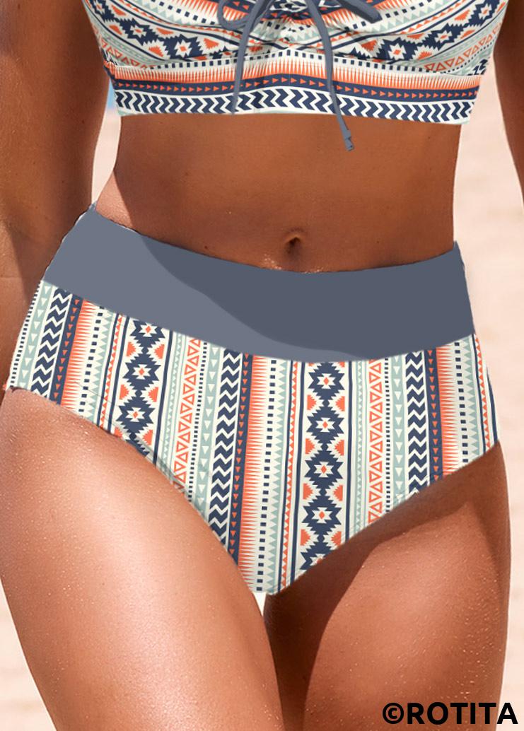 Grey swimwear,Tribal swimwear,Geometric swimwear,ROTITA Criss Cross Grey Tribal Print Bikini Top