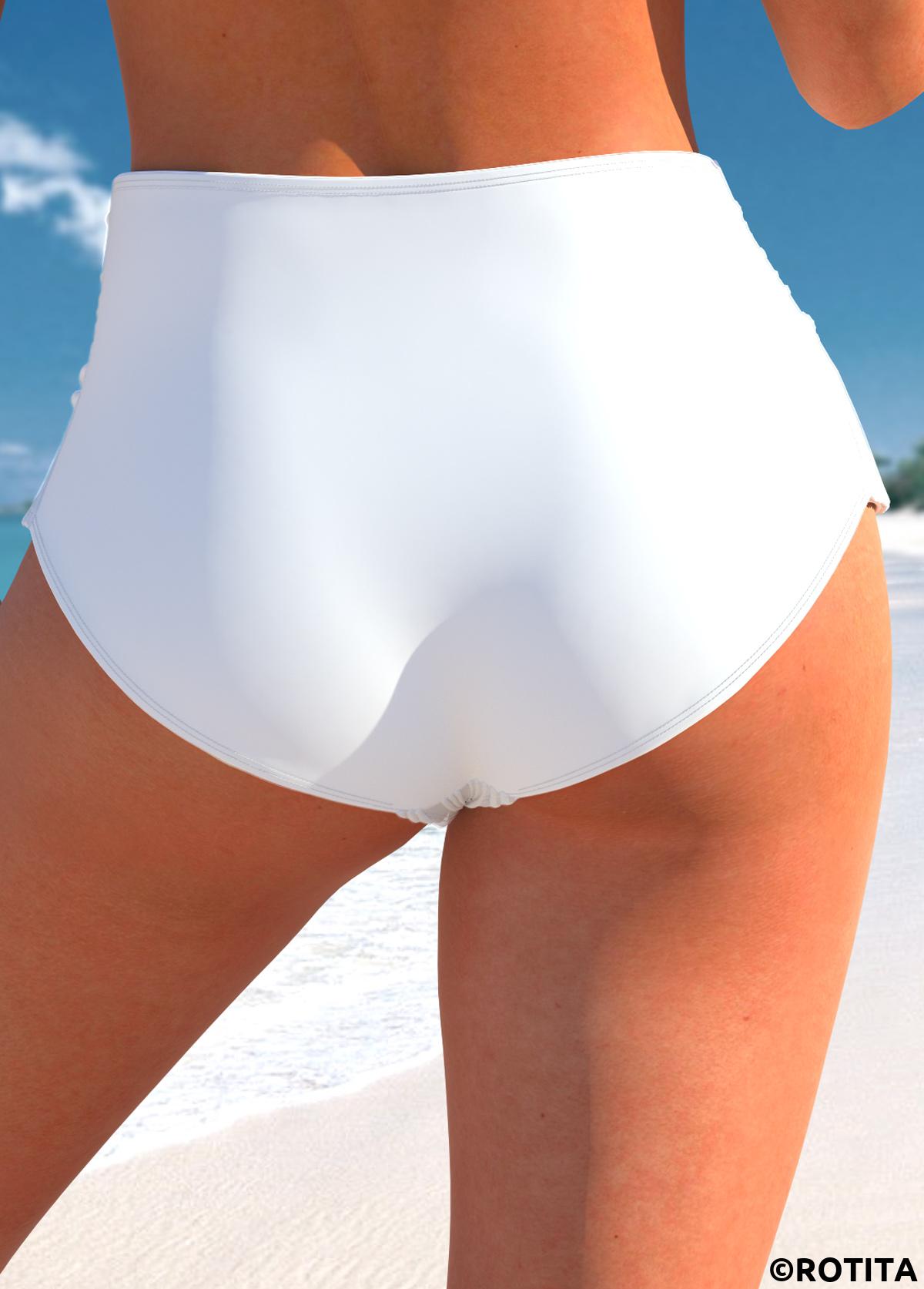 White swimwear,Plain Color swimwear,ROTITA White Skinny Mid Waisted Bikini Bottom