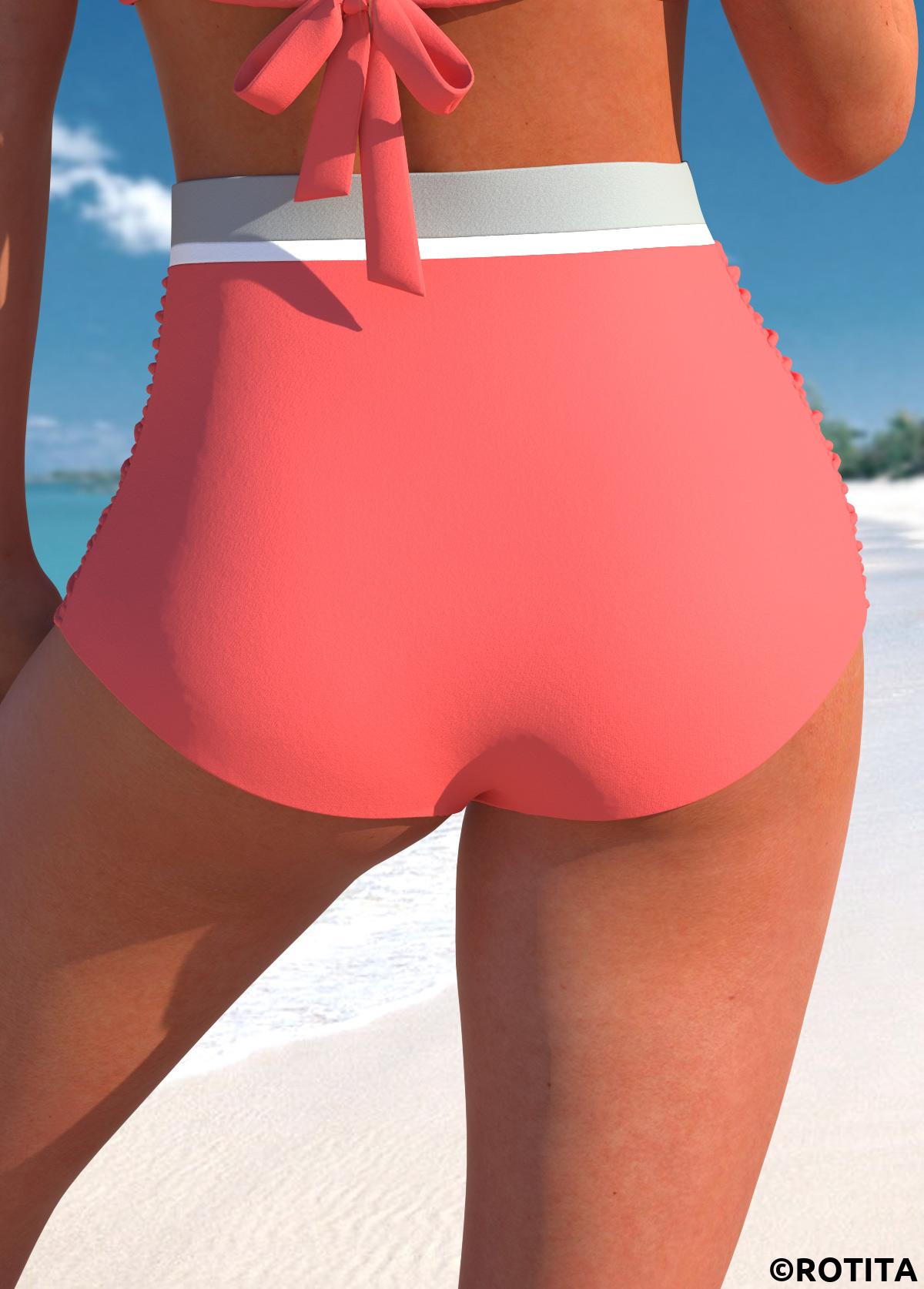 Coral swimwear,Contrast Color swimwear,ROTITA Criss Cross Tie Back Coral Bikini Top