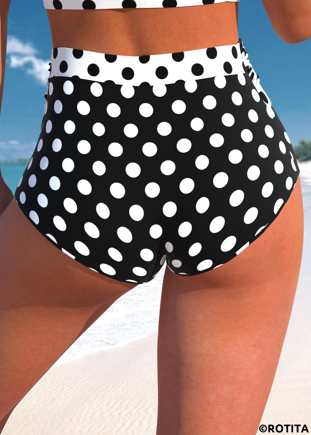 White swimwear,Black swimwear,Dot swimwear,ROTITA Criss Cross White Polka Dot Bikini Top
