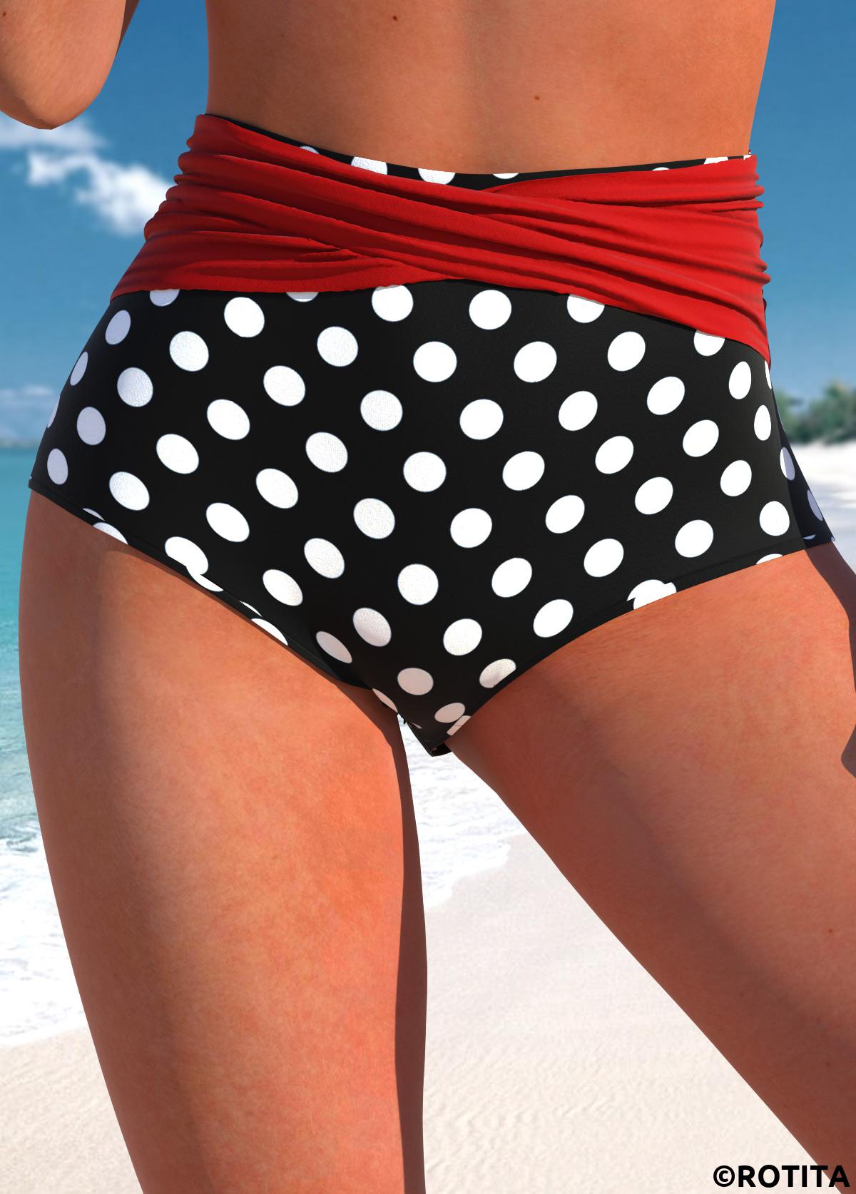 Red swimwear,Dot swimwear,ROTITA Red Polka Dot High Waisted Bikini Bottom