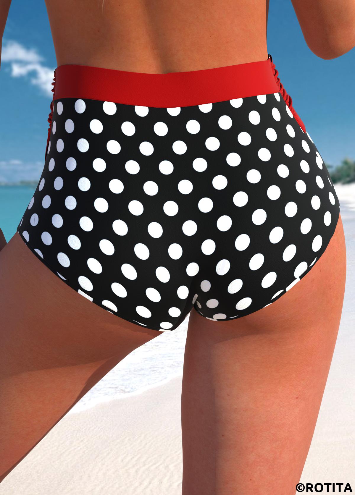 Red swimwear,Dot swimwear,ROTITA Red Polka Dot High Waisted Bikini Bottom