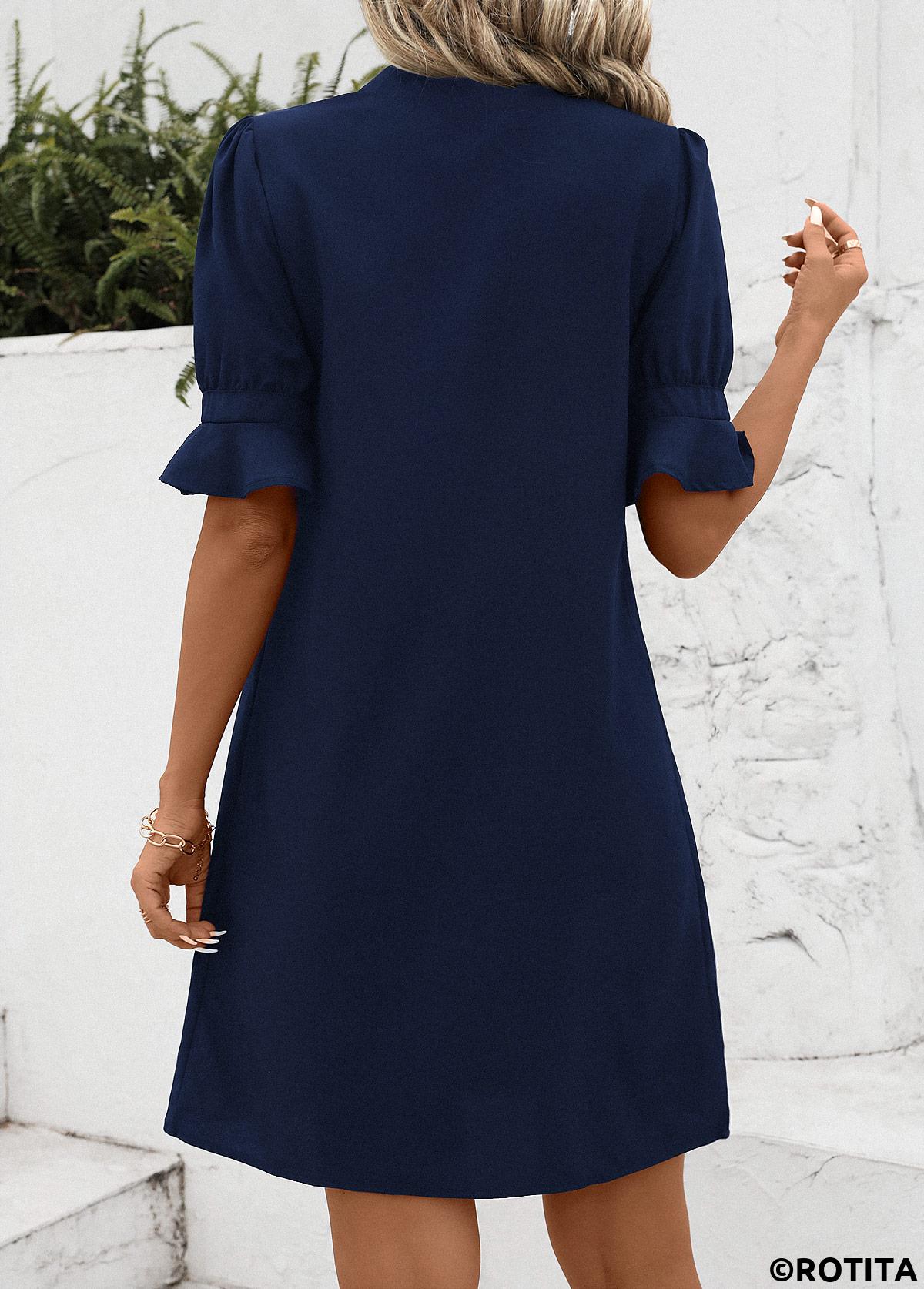 Navy dresses,Plain Color dresses,Everyday dresses,Casual dresses,ROTITA Split Navy H Shape Half Sleeve Dress