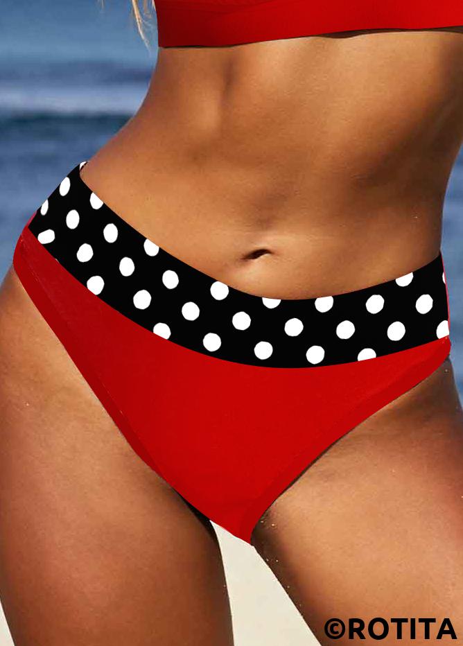 Red swimwear,Dot swimwear,ROTITA Red Polka Dot Mid Waisted Bikini Bottom