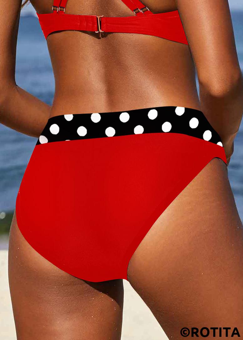 Red swimwear,Dot swimwear,ROTITA Red Polka Dot Mid Waisted Bikini Bottom