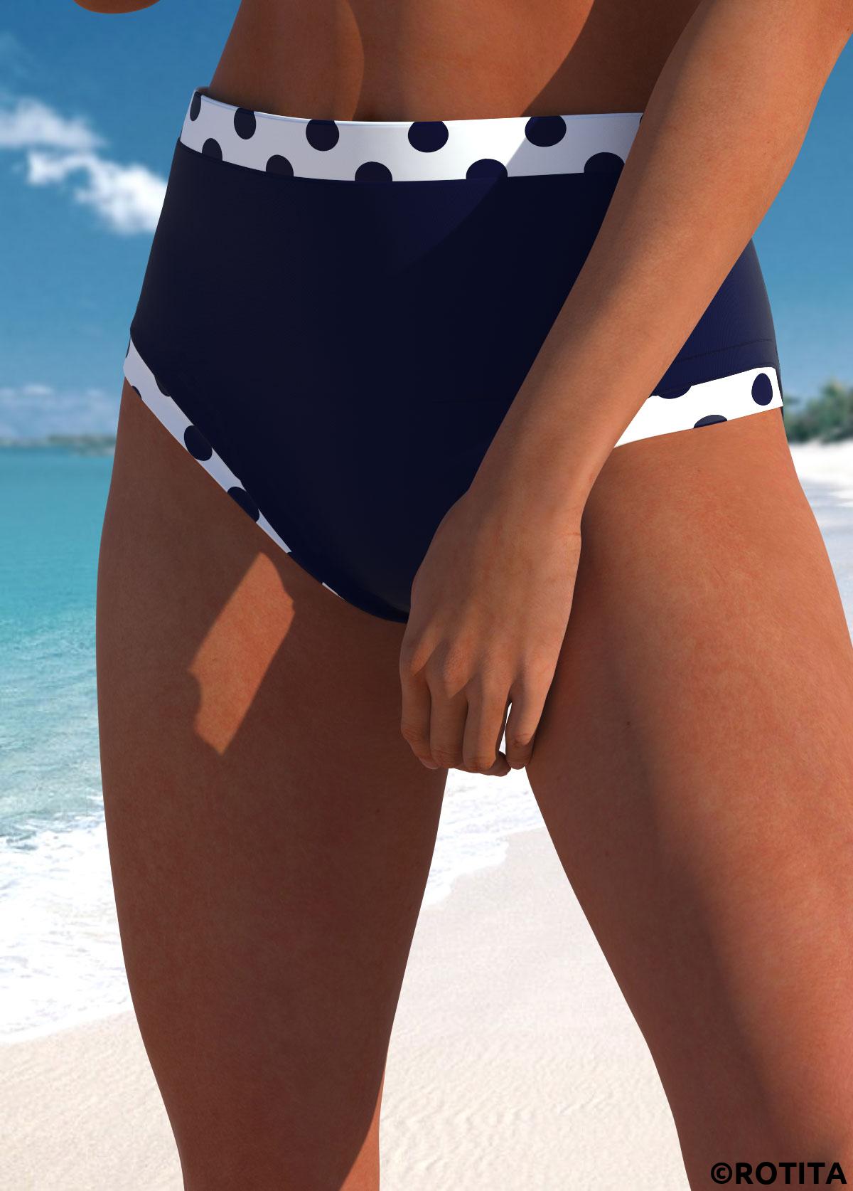 Navy swimwear,Dot swimwear,ROTITA Navy Polka Dot High Waisted Bikini Bottom