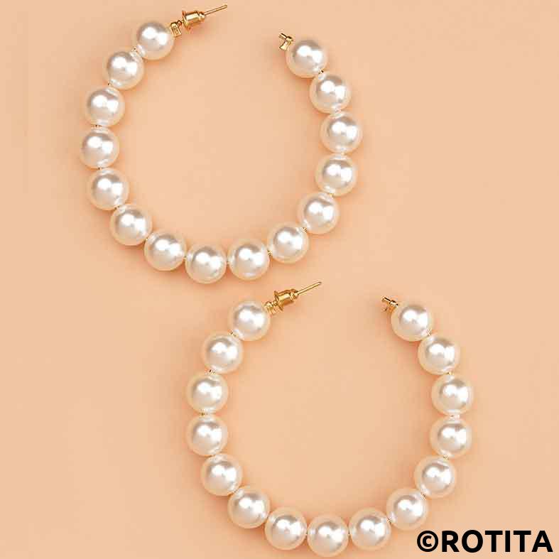 Gold jewelry,Plain Color jewelry,Pearl Design Gold Round Detail Earrings