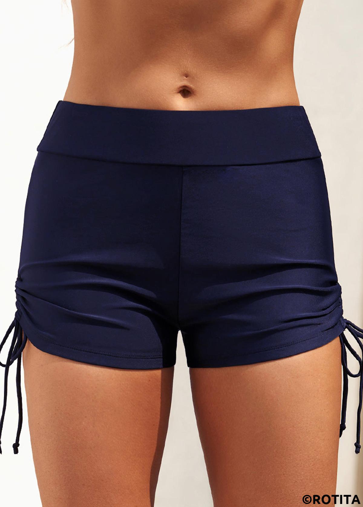 Navy swimwear,Plain Color swimwear,ROTITA Navy Tie Side Mid Waisted Swim Shorts
