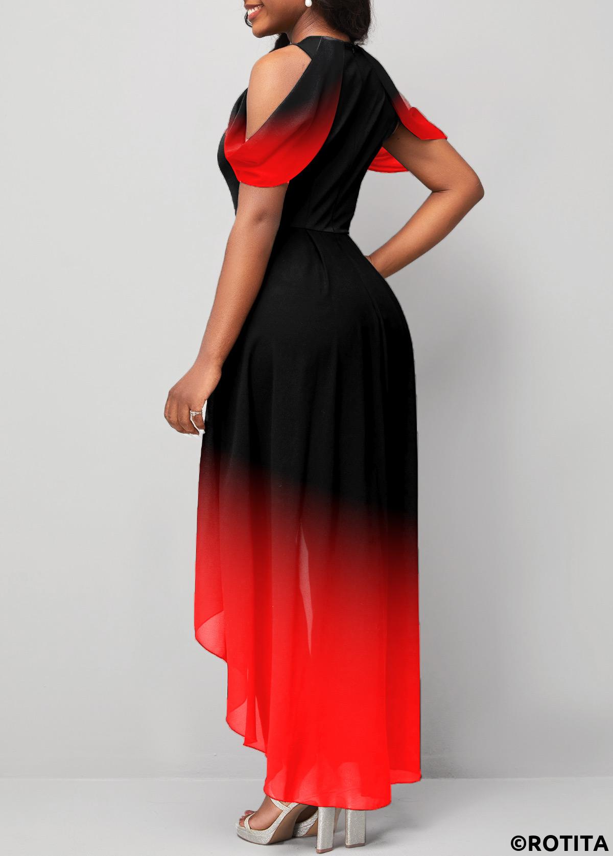 Red jumpsuits&rompers,Black jumpsuits&rompers,Ombre jumpsuits&rompers,ROTITA Asymmetry Ombre Red Ankle Length Round Neck Jumpsuit