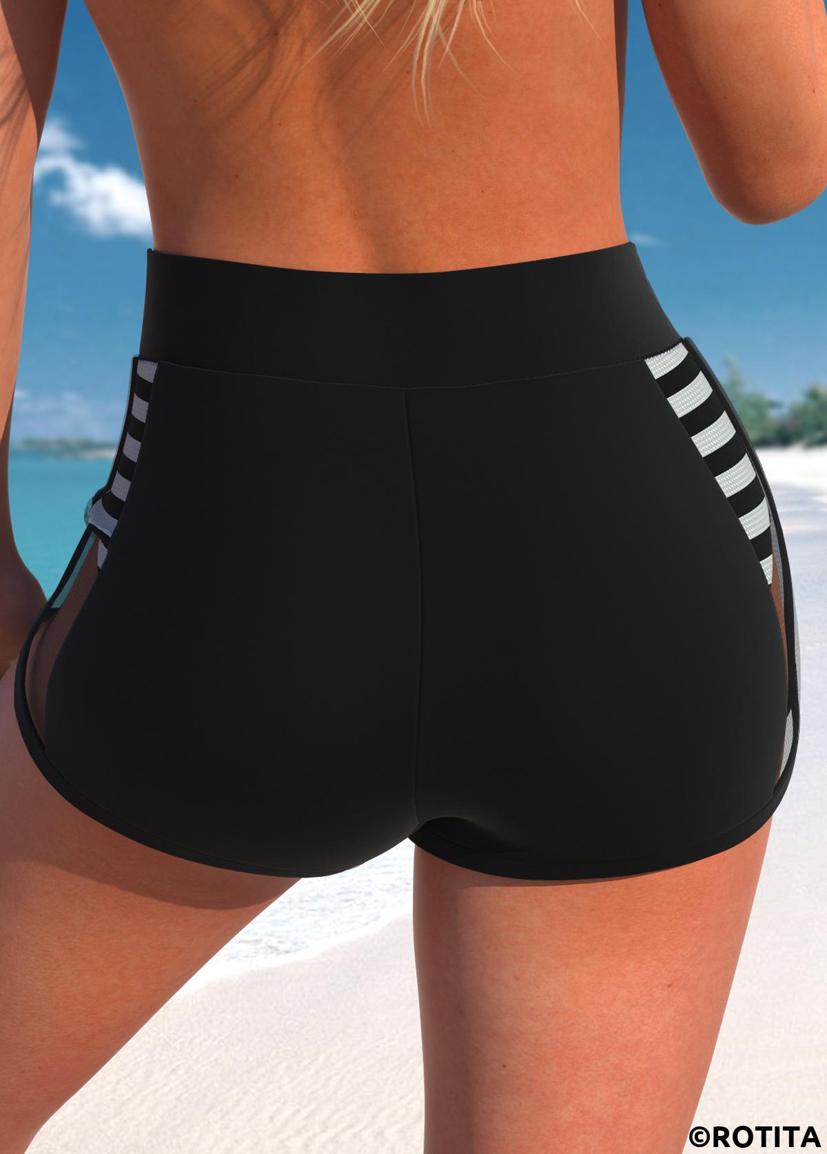 Black swimwear,Striped swimwear,ROTITA Black Striped High Waisted Swim Shorts