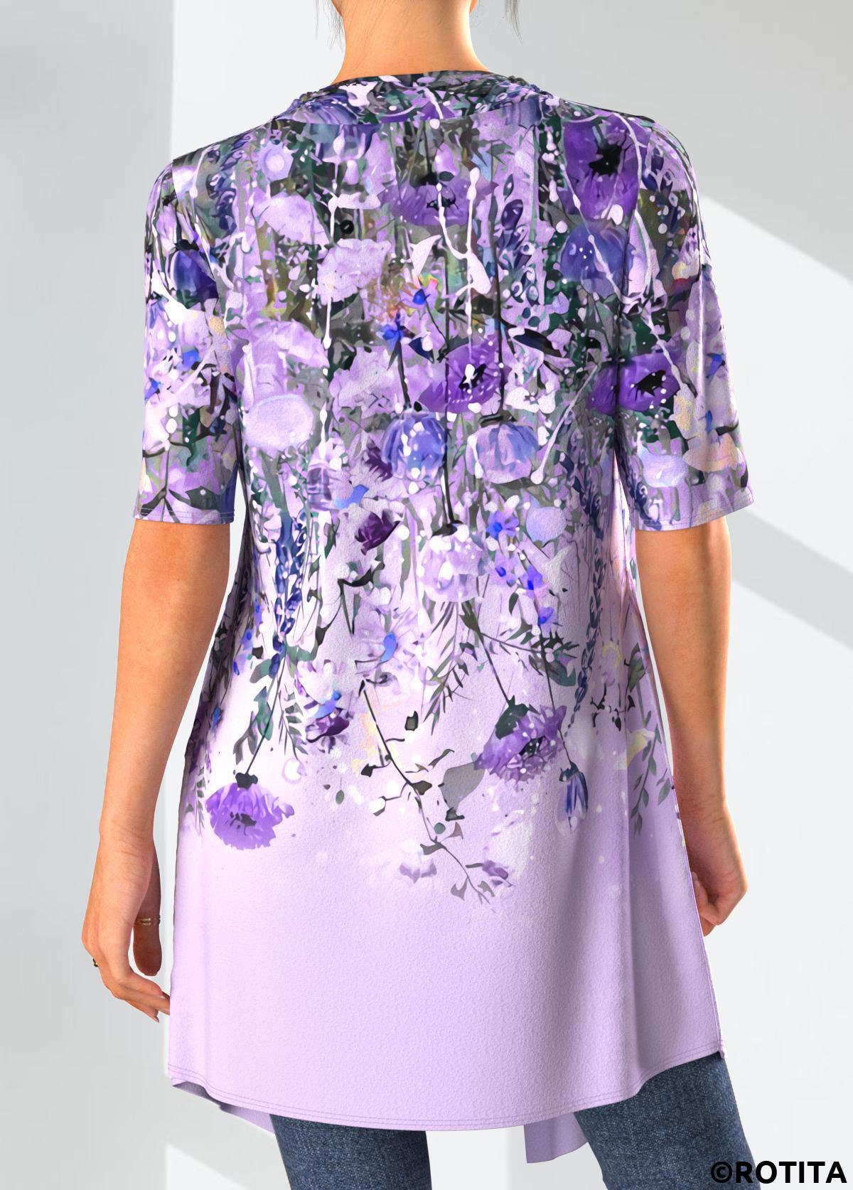 Light Purple tops,Floral tops,Plants tops,ROTITA Two Piece Floral Print Cardigan and Tank Top