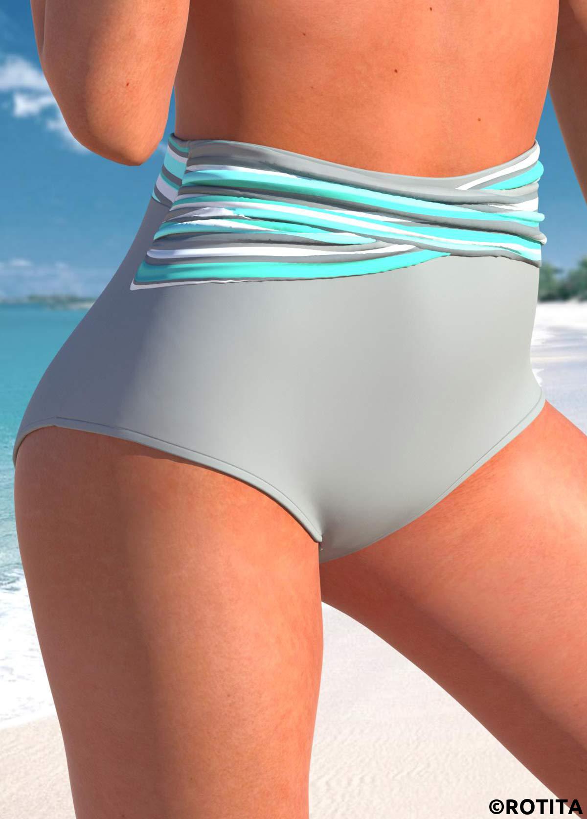 Light Grey swimwear,Striped swimwear,Geometric swimwear,ROTITA Light Grey Stripe Print Bikini Bottom