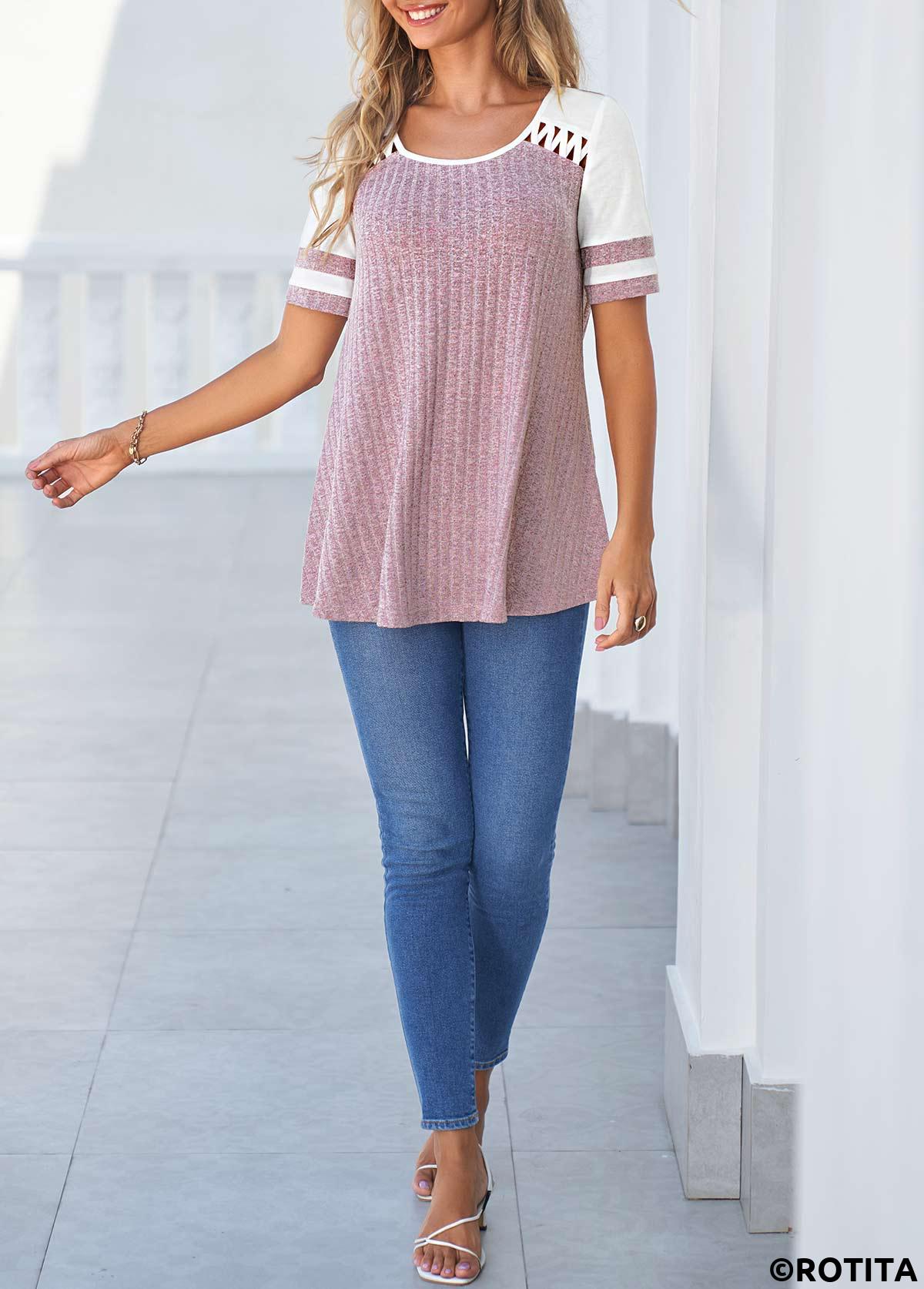 Rotita-T-Shirt mit Rundhalsausschnitt in Lila mit Cut-Outs
