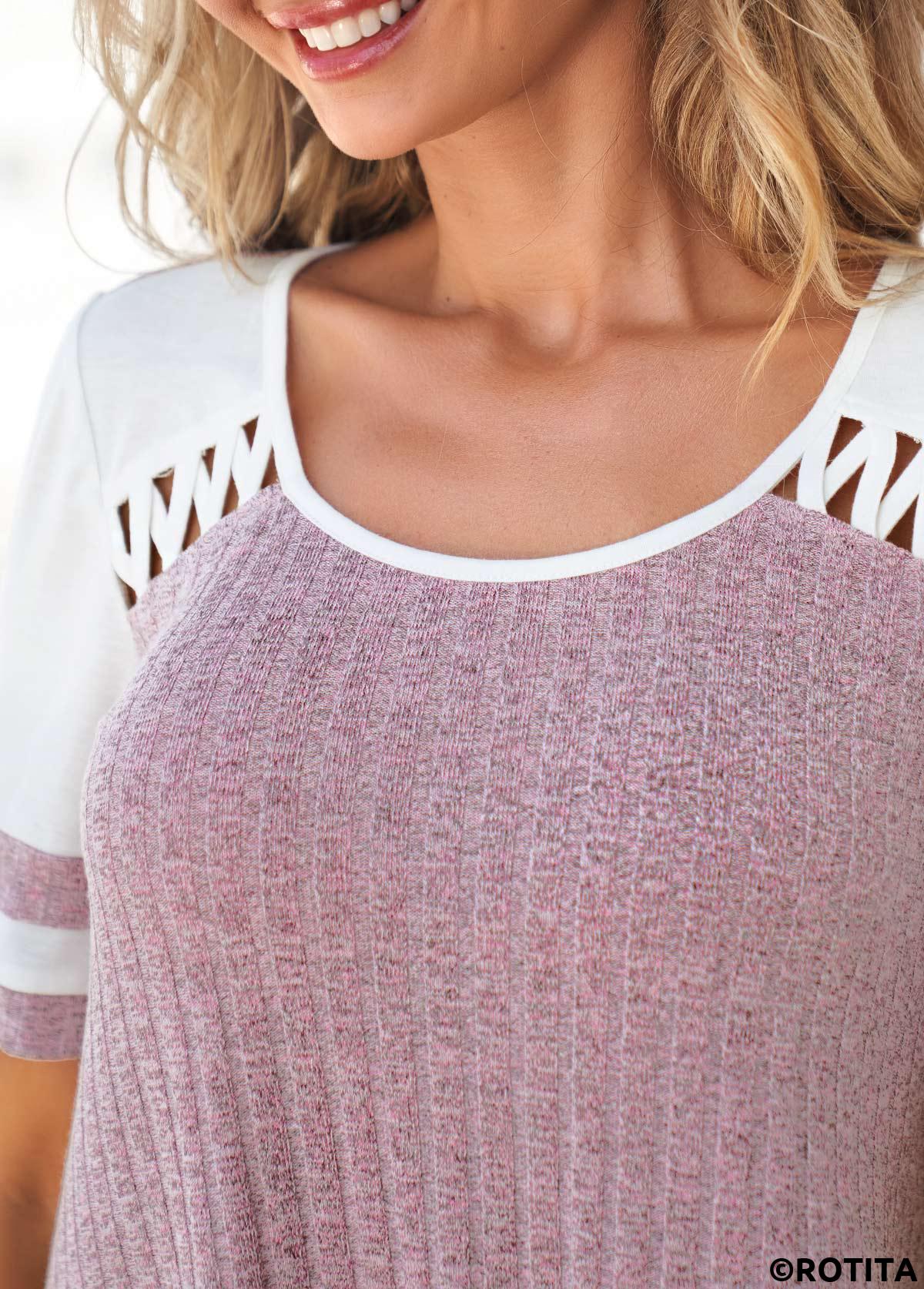 Rotita-T-Shirt mit Rundhalsausschnitt in Lila mit Cut-Outs