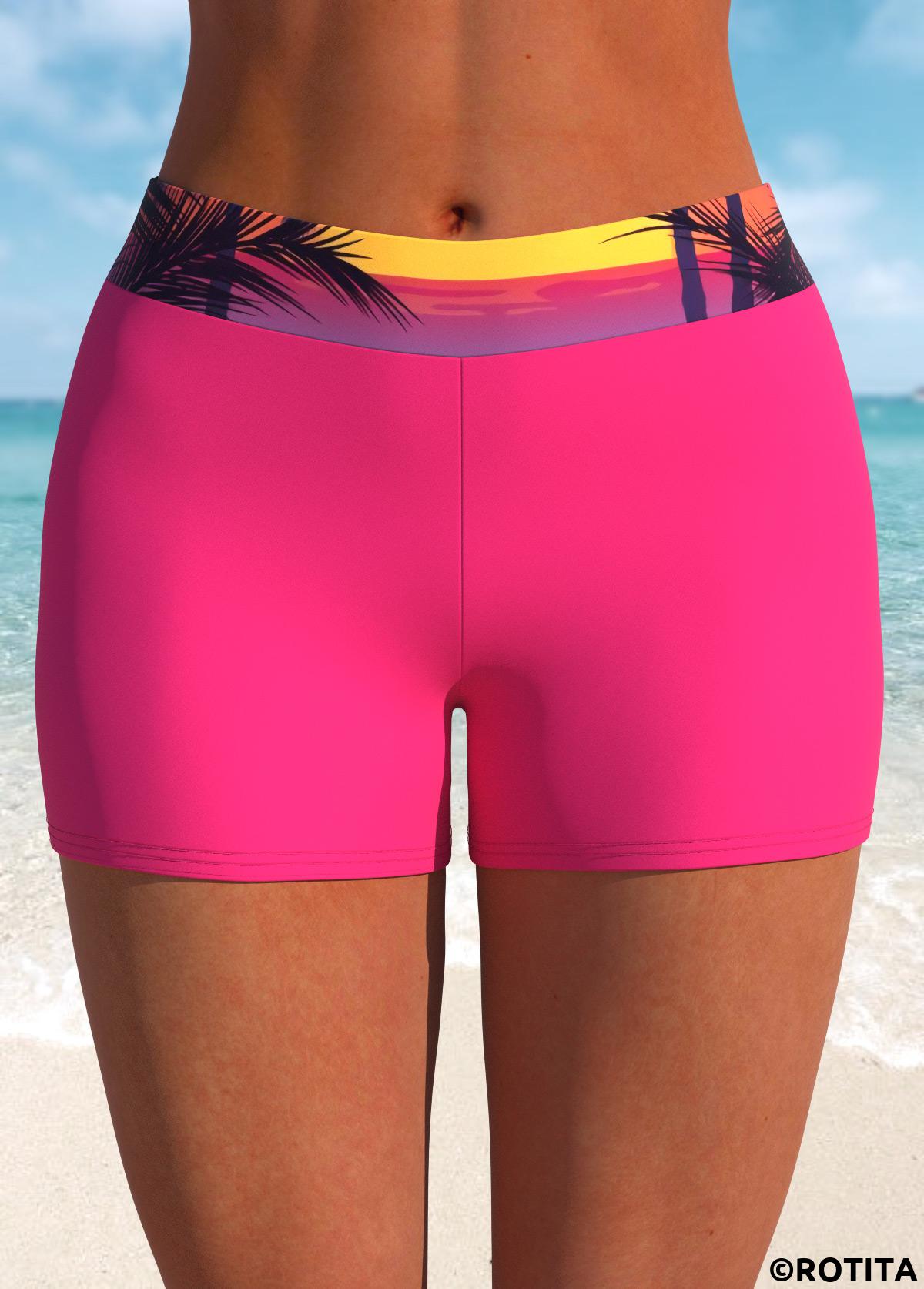 Badeshorts mit tropischem Pflanzen-Print von Rotita in Pink