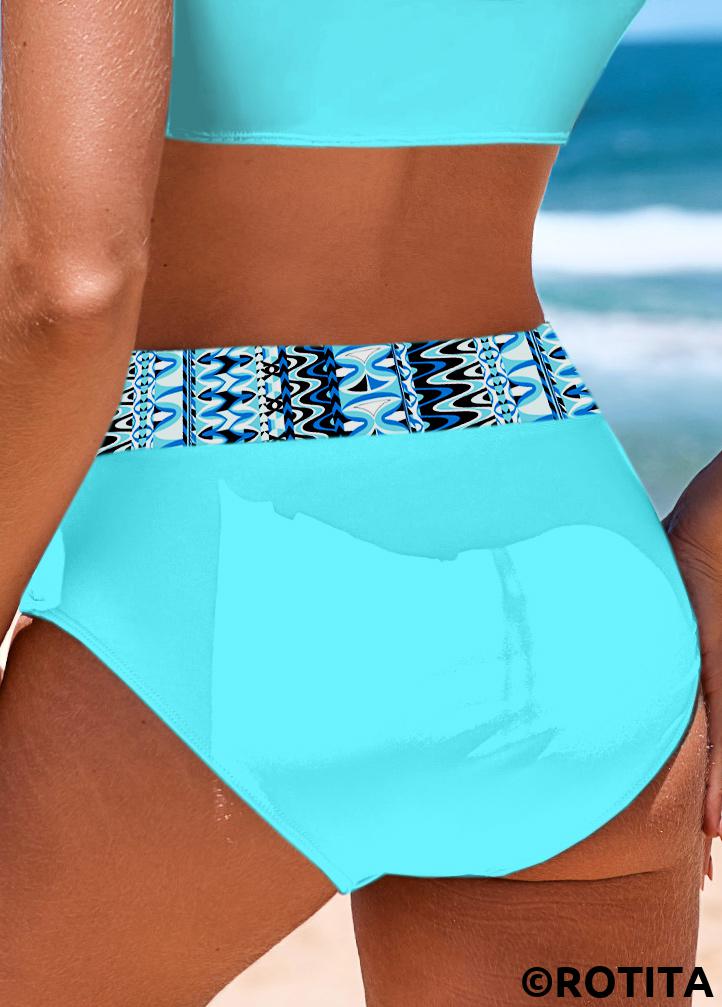 ROTITA Cyan Geometric Print Mid Waisted Bikini Bottom