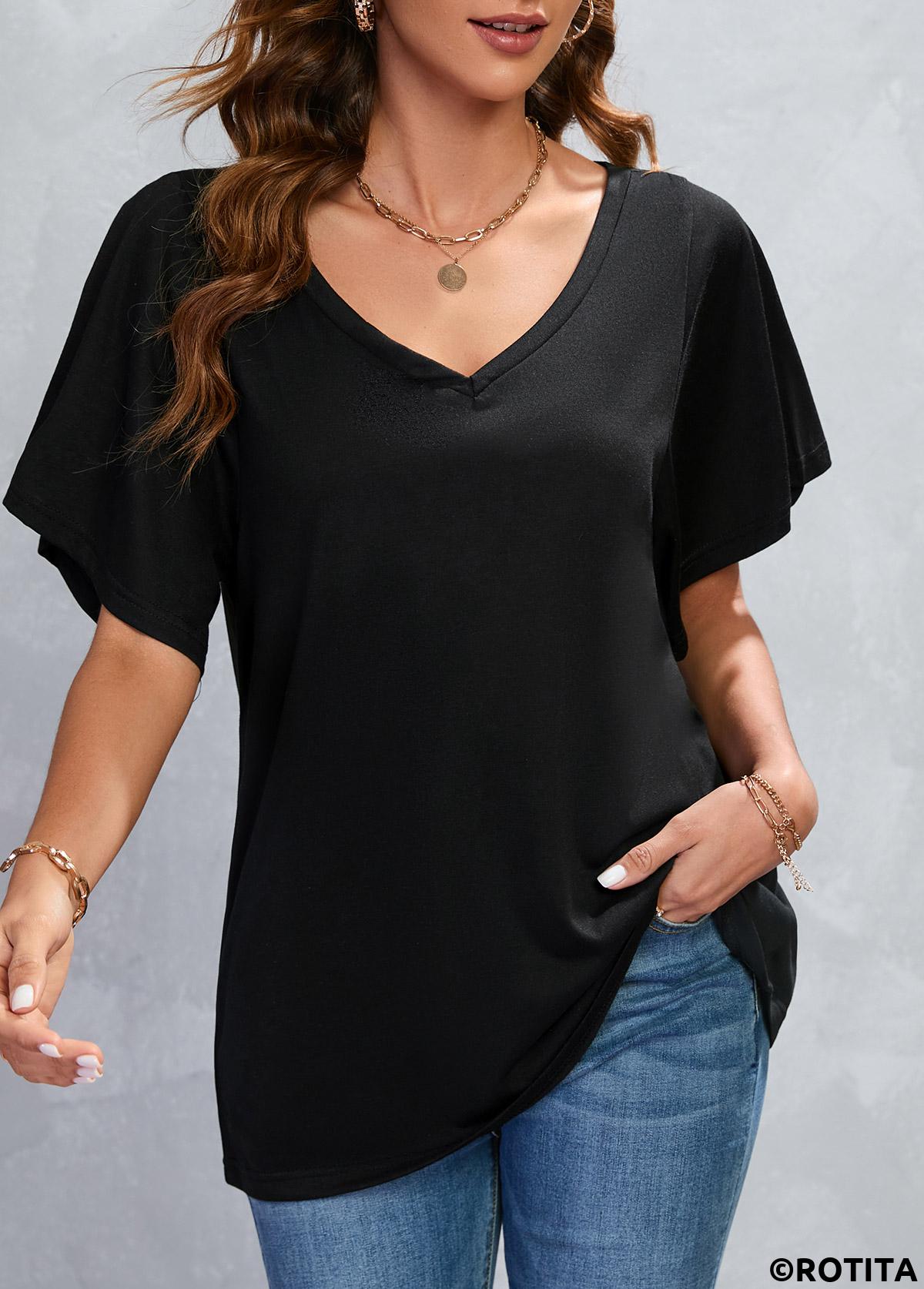 Black V Neck Short Sleeve T Shirt