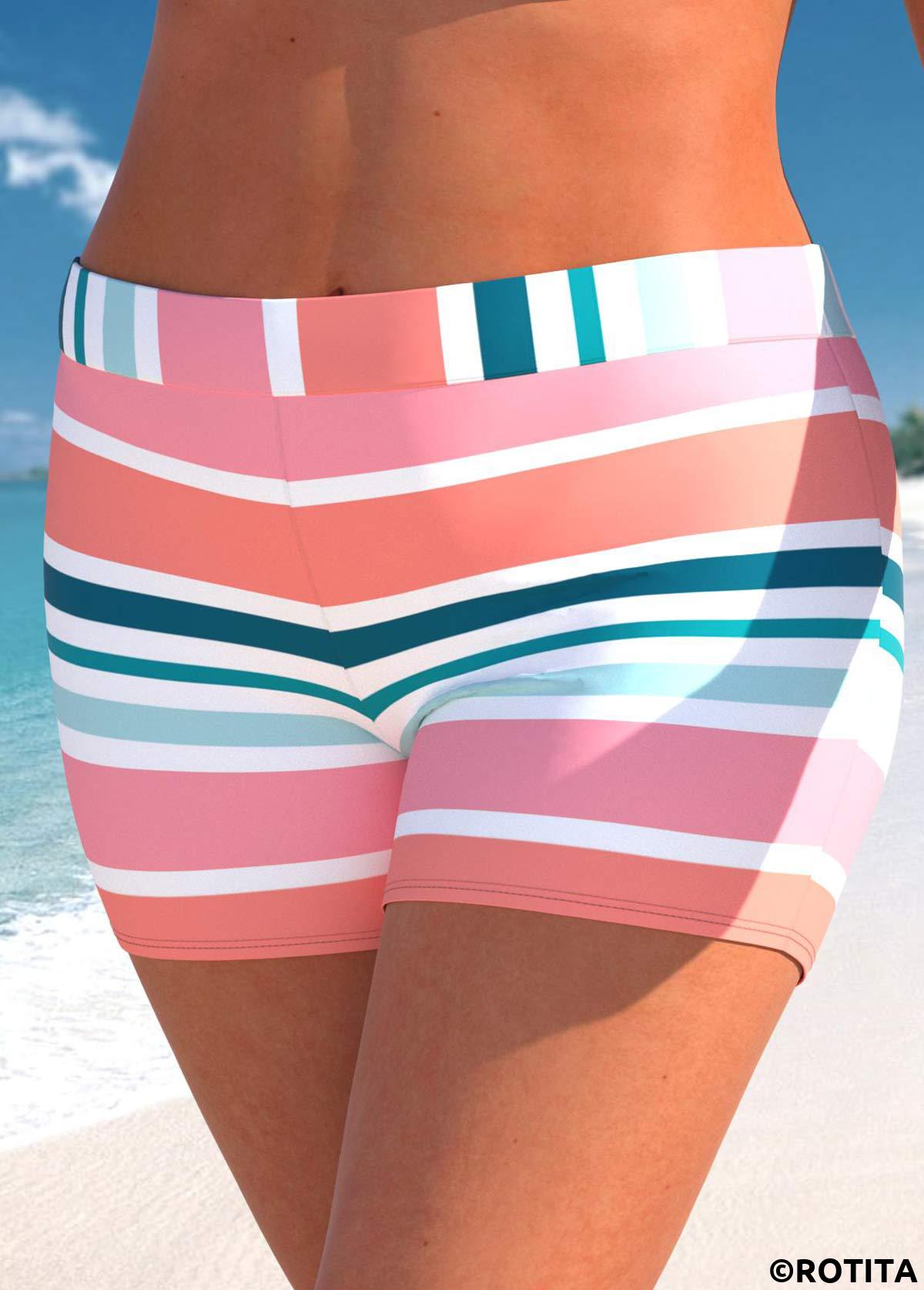 Multi Color plus size,Rainbow Color plus size,Striped plus size,Geometric plus size,ROTITA Plus Size Mid Waisted Swim Shorts