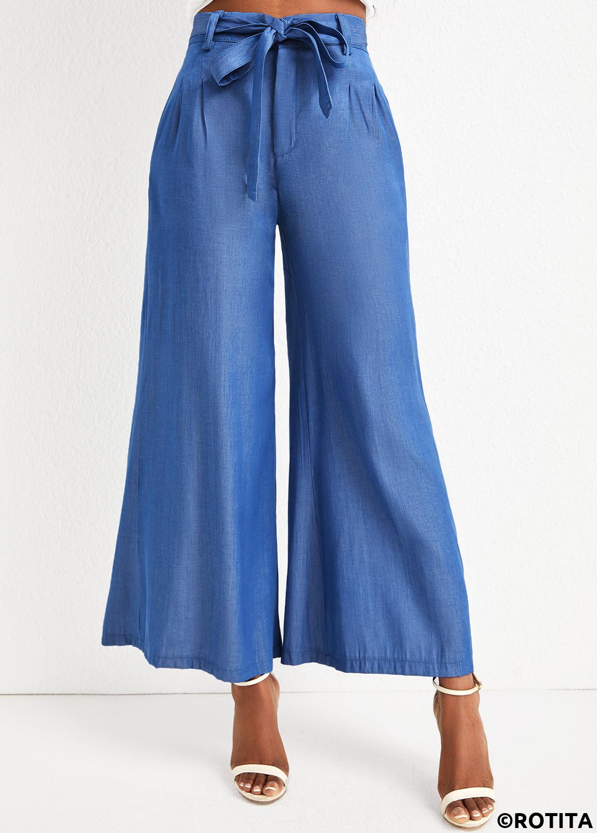 Denim Blue bottoms,Plain Color bottoms,Bowknot Denim Blue Zipper Fly High Waisted Jeans